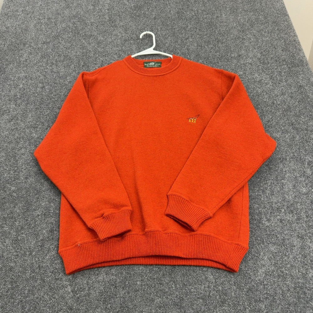 Vintage Henry Cottons Sweater Mens Orange Wool Crew Neck Pullover Classic Style‎